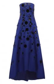 Шелковое платье с отделкой бисером и перьями Oscar de la Renta