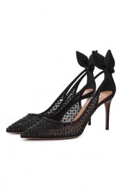Текстильные туфли Bow Tie Crystal 85 Aquazzura