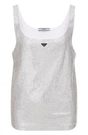 Хлопковая майка с отделкой стразами Prada