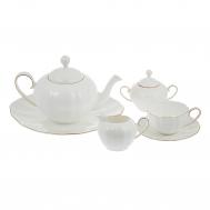 Сервиз чайный  Магнолия белая и золотая лента 18 предметов 6 персон Hatori