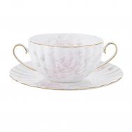 Бульонница с блюдцем  Шиповник 370 мл золото Hatori