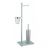 Напольная стойка К-1264, прямоугольник  (держатель т/б без крышки, ерш напольный металл, держатель освежителя) металл, матовое стекло Wasserkraft