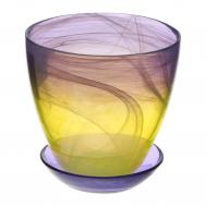 Горшок с поддоном  желтый/фиолетовый 13 см НЗСС