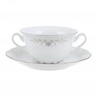Чашка для бульона с блюдцем 170 мм; декор Серый орнамент, отводка платина 1794 THUN