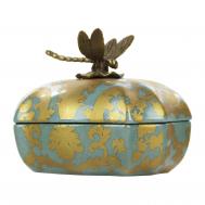 Шкатулка  фарфоровая с бронзовой стрекозой   14x12x10см ГЛАСАР