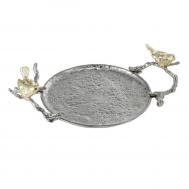 Поднос  серебристого цвета с золотистыми птичками на ручках 36х24х11см ГЛАСАР