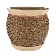 Горшок для цветов с поддоном  С плетеный Бежевый d28 Viet Thanh