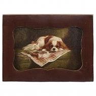 Картина в прямоугольной раме , спящая собака, масло, 10x2x12 см ГЛАСАР