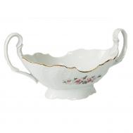 Блюдо для фруктов на ножке с двумя ручками  бледные розы отводка платина 36,5 см BERNADOTTE