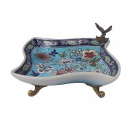 Блюдо со стрекозой  19x17x9см голубой ГЛАСАР