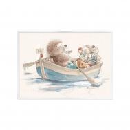 Постер  Двое в лодке в белой деревянной раме 50х70 см Лакарт Дизайн