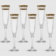 Набор рюмок для шампанского  "ASIO", декор "Панто золото", 190 мл 6 шт. Crystalite Bohemia