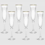 Набор рюмок для шампанского  "ASIO", декор "Панто, затирка золото, отводка золото", 190 мл 6 шт. Crystalite Bohemia