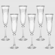 Набор рюмок для шампанского  "ASIO", декор "Панто, затирка платина, отводка платина", 190 мл 6 шт. Crystalite Bohemia