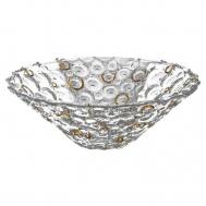 Салатник  Lisboa золотые/черные кольца хрусталь 30 см Bohemia Jihlava