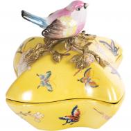 Шкатулка  с птичкой 15х15х16 см желтая ГЛАСАР