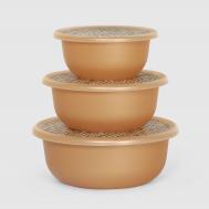 Комплект мисок  Sunrise с крышками с декором золотой 3 шт 1,2 л+2,1 л+3,2 л Lidex