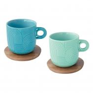 Набор чашек  Радуга мятный+морская волна на подставках 250 мл 2 шт Easy Life