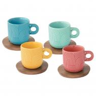 Набор чашек  Радуга мятная, морская волна, красная, желтая на подставках 110 мл 4 шт Easy Life
