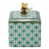 Шкатулка  со стрекозой зеленая 9х9х12 см ГЛАСАР