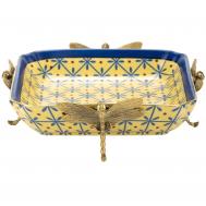 Блюдо  на стрекозах желтое 17х17х6 см ГЛАСАР