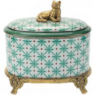 Шкатулка  на ножках с кошечкой зеленая 13х9х12 см ГЛАСАР