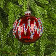 Шар стеклянный  красный с разноцветным узором Yancheng Shiny