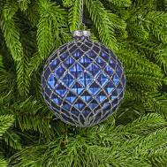 Шар стеклянный  синий с серебряными блестками Yancheng Shiny