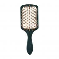 Расчёска массажная  Green тёмно-зелёная с бежевым деревянная квадратная Lei