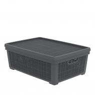 Корзина плетёная  для хранения с крышкой «Лён» 35л. Графит Альт-Пласт