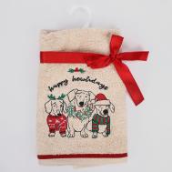 Полотенце  X-mas dogs бежевый 40х70 см Erteks