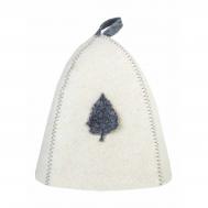 Шапка банная  с аппликацией "Лист", войлок белый Главбаня