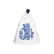 Шапка банная  с принтом Мезенский медведь, войлок белый синтетический Б04021 Главбаня