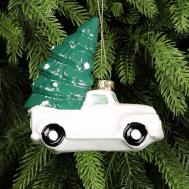 Украшение  рождественская машина с ёлочкой белая Царь Елка