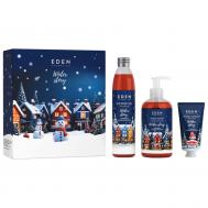 Подарочный набор  winter story blue №3 Клюква и апельсин (крем для рук 50 мл +жидкое мыло 245 мл +гель для душа 320 мл ) Eden
