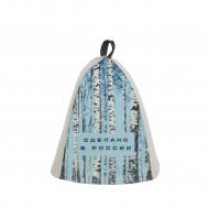 Шапка банная  с принтом "Берёзки и небо", войлок белый Главбаня