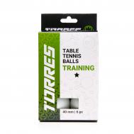 Мяч для настольного тенниса, d40+ мм, 6 шт  Training 1* TT23016 белый TORRES