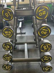 Комплект полиуретановых фиксированных W-образных штанг 10-45кг  10 штангсо стойкой FTX-414.1W Fitex Pro