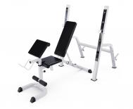 Скамья со стойками под штангу, с партой для бицепса  GORILLA 201321B белый DFC