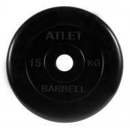 Диск обрезиненный d51мм  Atlet 15кг черный MB-AtletB51-15 MB Barbell