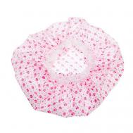 Шапочка для душа белая с розовыми цветами DEWAL BEAUTY