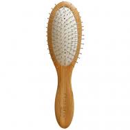 Расческа для волос деревянная бамбуковая с металлическими зубьями компактная Clarette