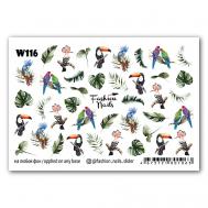 Слайдер дизайн для ногтей "Попугаи и тропики" FASHION NAILS