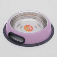 Миска с нескользящим основанием округлая цветная с ручкой Пижон