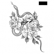 Переводная Временная Татуировка Змея в Пионах PRINT FACTORY