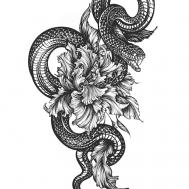 Переводная Временная Татуировка Змея и Цветы PRINT FACTORY