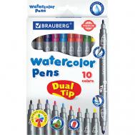 Фломастеры двусторонние PREMIUM 10 цветов Brauberg