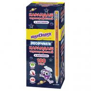 Набор чернографитных карандашей с ластиком Неончики Юнландия