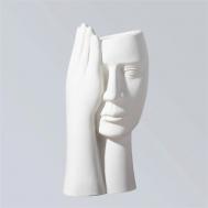 Ваза для сухоцветов из гипса Лицо с рукой для декора дома SHE STYLE