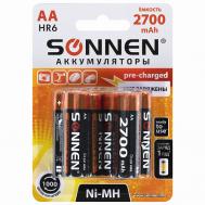 Батарейки аккумуляторные Ni-Mh пальчиковые КОМПЛЕКТ АА (HR6) Sonnen